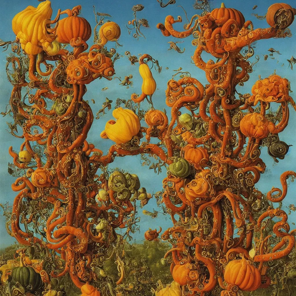 Prompt: a single! colorful! ( tentacle ) gourd fungus bird tower clear empty sky, a high contrast!! ultradetailed photorealistic painting by jan van eyck, audubon, rene magritte, agnes pelton, max ernst, walton ford, andreas achenbach, ernst haeckel, hard lighting, masterpiece