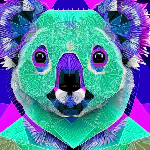 Image similar to a technicolor illustration of a koala made of polygons in geometric kaleidoscopic colors trending on artstation 4 k intricate extremely detailed digital art