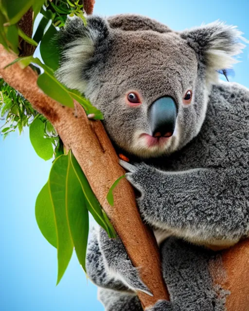 Prompt: portrait of koala on tree, koala looks like pikachu, trending on artstation, 8 k, highly detailed