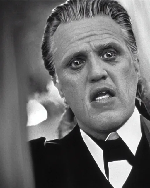 Prompt: film still close up shot of gary busey as vito corleone from the movie the godfather. photographic, photography