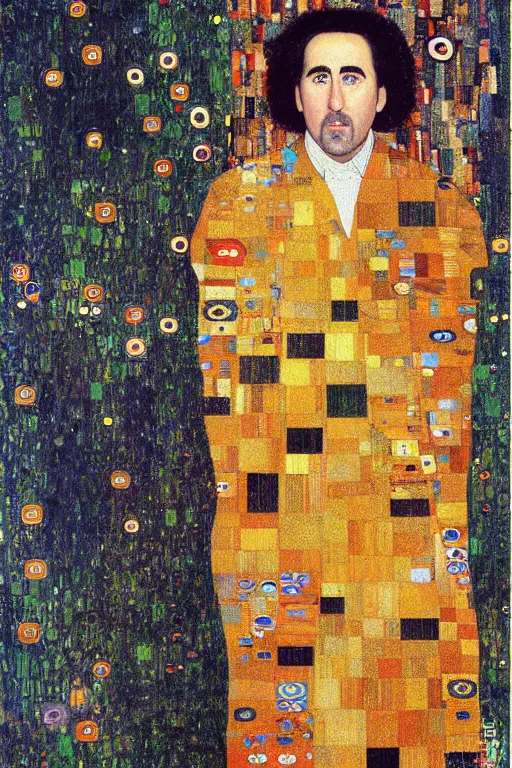 Image similar to Portrait of Nicolas Cage painted by gustav klimt