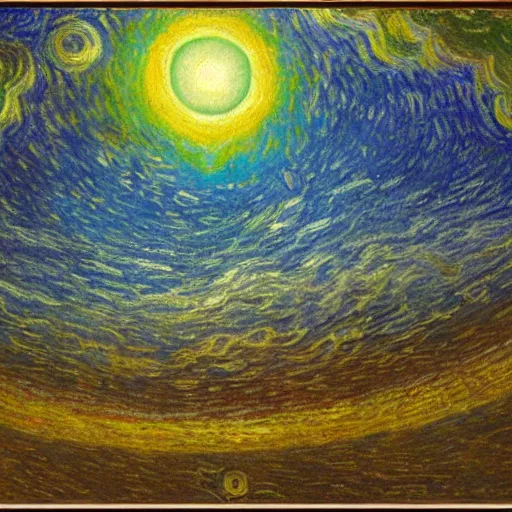 Prompt: stars, solar eclipse, looming over the earth, hdr, hq, painting by gustave dore and vincent van gogh and claude monet and thomas kinkade, masterpiece