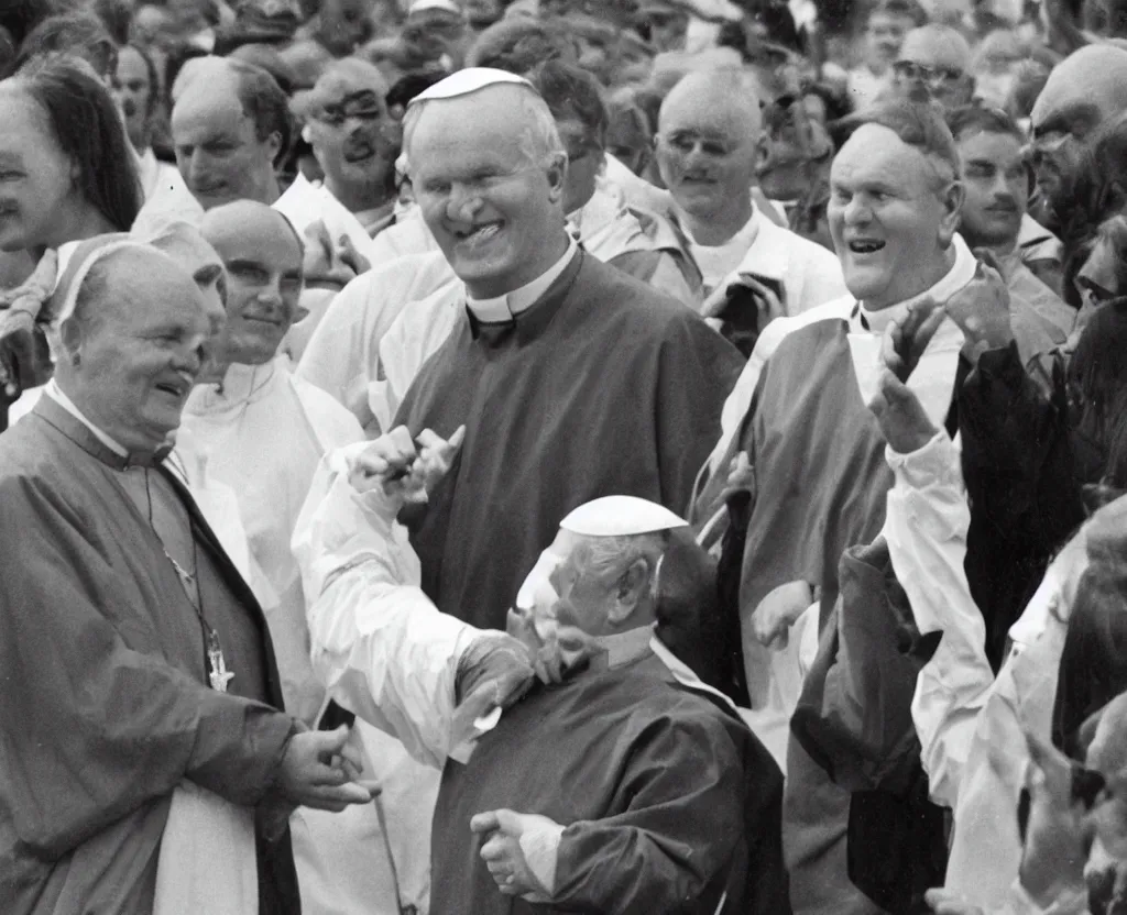 Image similar to press photograph of john paul ii wearing jordan 1 sneakers