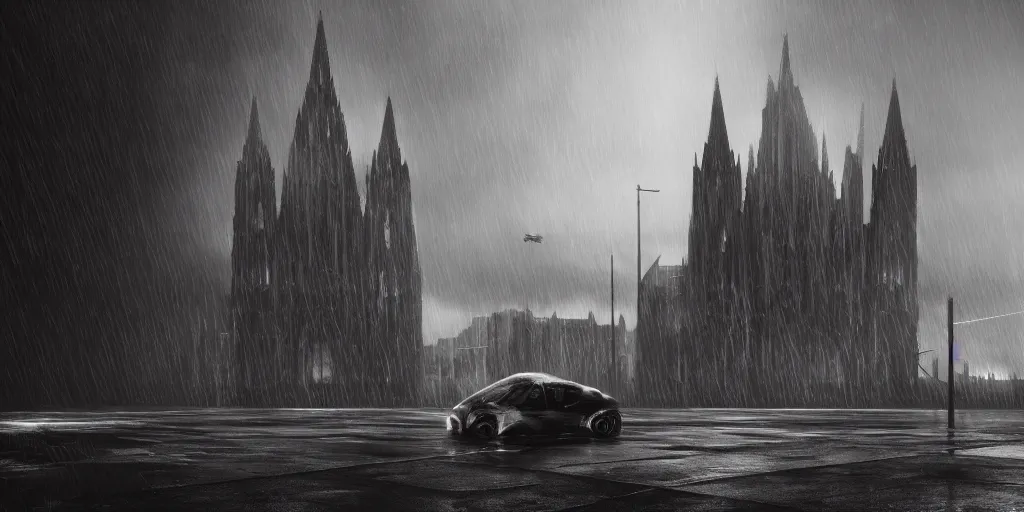 Prompt: a wet plate photo detailed of a grey spaceship!!! make hovering in the center of a city after a apocalyptic war, red light from some windows, ethereal light, 15mm lens, futuristic cathedral in the center of the road, photorealistic, octane render, 4k, specular light, shallow depth of field, concept art, artstation, highly detailed, art by john salminen, ivan shishkin, kim keever, pierre pellegrini and ash thorp