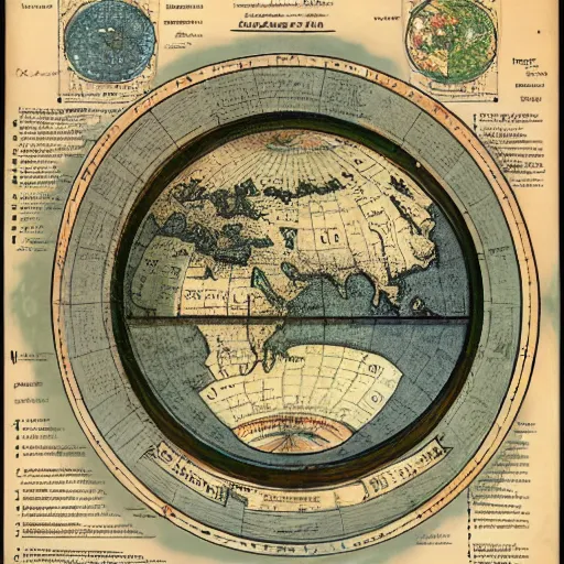 Prompt: a stack of turtles beneath a round disc showing a map of the earth