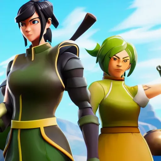 Image similar to toph beifong in fortnite closing her eyes, character render, full body shot, highly detailed, in game render