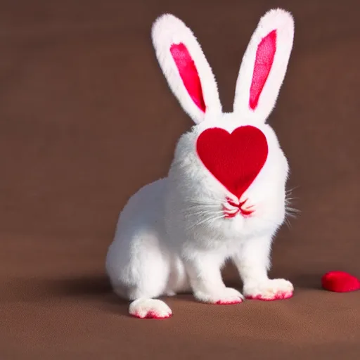 Image similar to an adorable crimson bunny creature with heart patters on its fur