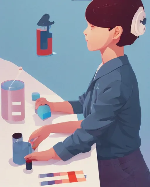 Image similar to a little girl is doing a science experiment. clean cel shaded vector art. minimalist illustration art by lois van baarle, artgerm, helen huang by makoto shinkai and ilya kuvshinov, rossdraws