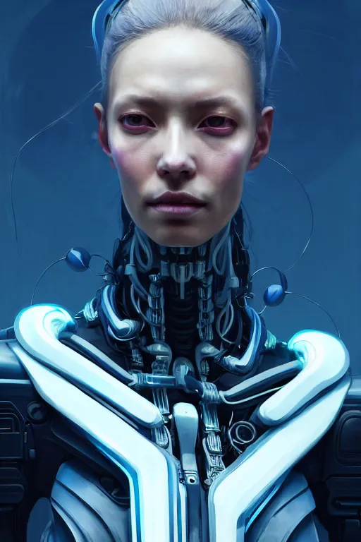 Image similar to a portrait of a beautiful 28th century super cool post-human female, barely human and largely biomechanical machine, hyper-realistic cyberpunk style, artstation, unreal engine, Peter Mohrbacher Takayuki Takeya moody, face by Yanjun Cheng, Irakli Nadar, dramatic cinematic lighting rendered by octane, 8k, detailed, trending on artstation, deviantart google images, pinterest