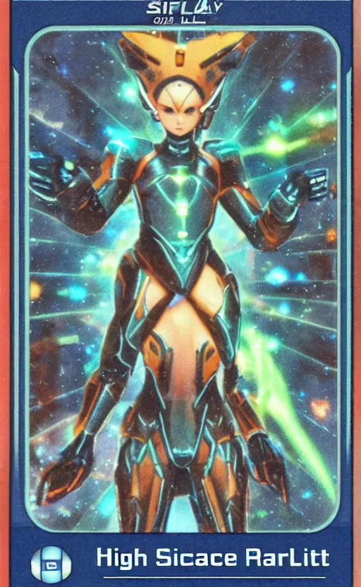 Prompt: the front of a scifi trading card, high details, high resolution, phantasy star online style, no artifacts