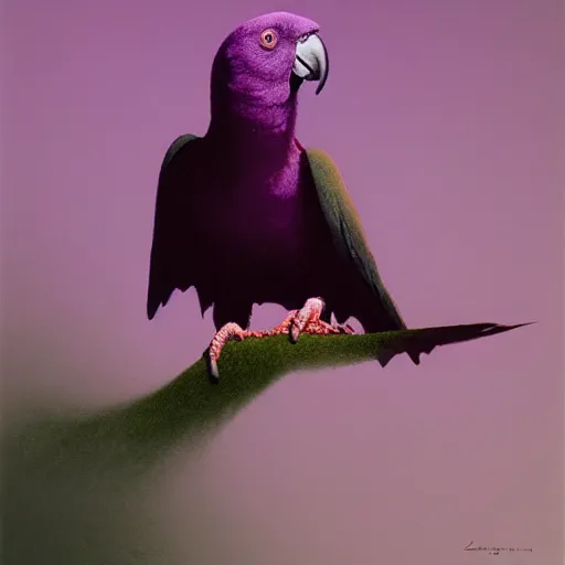 Image similar to dark purple parrot, ethereal, extremely high detail, photorealistic, cinematic lighting, artstation, octane render, art by Zdzisław Beksiński