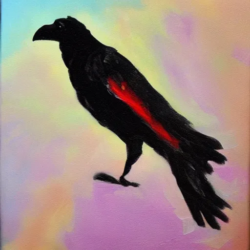 Prompt: impressionist oil painting of a very attractive raven bird