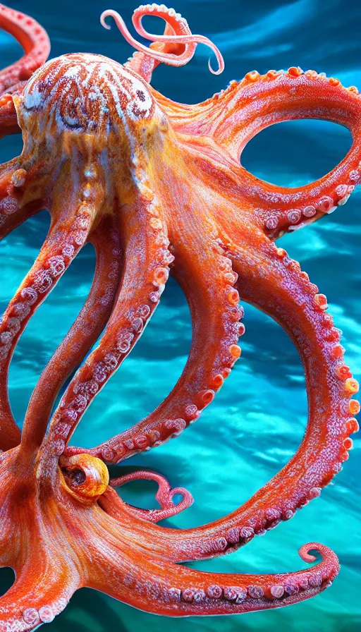 Image similar to A octopus in the ocean centered-photograph film still, dynamic action pose, National Geographic, insane detail, intricate, highly detailed, Zeiss Lens, DSLR photography, smooth, sharp focus, Unreal Engine 5, Octane Render, 85mm lens Redshift, depth of field 8K