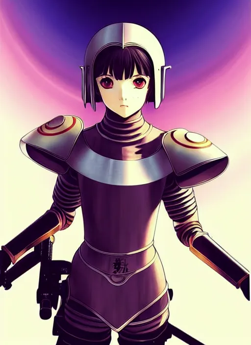 Image similar to ilya kuvshinov, anime female knight in armor by, last exile, murata range, fine detail, perfect, dramatic lighting, dynamic composition, art deco, cel shading, vivid, rich texture, alphonse mucha, ( ( ( colorful ) ) ), ( ( ( yoshinari yoh ) ) ), loish, takashi murakami