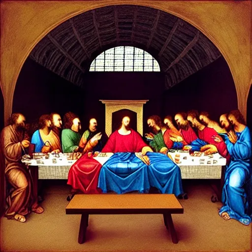 Image similar to “The Last Supper” by Da Vinci but the people are Data Scientists