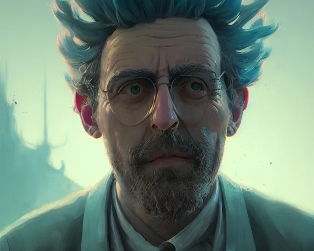 Image similar to fantasy portrait of rick sanchez, intricate abstract. intricate artwork, by greg rutkowski, wlop, beeple, dan mumford. concept art, octane render, trending on artstation, greg rutkowski very coherent symmetrical artwork. cinematic, key art, hyper realism, high detail, octane render, 8 k, iridescent accents