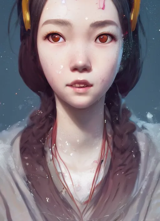 Image similar to nezuko, au naturel, hyper detailed, digital art, trending in artstation, cinematic lighting, studio quality, smooth render, unreal engine 5 rendered, octane rendered, art style by klimt and nixeu and ian sprigger and wlop and krenz cushart