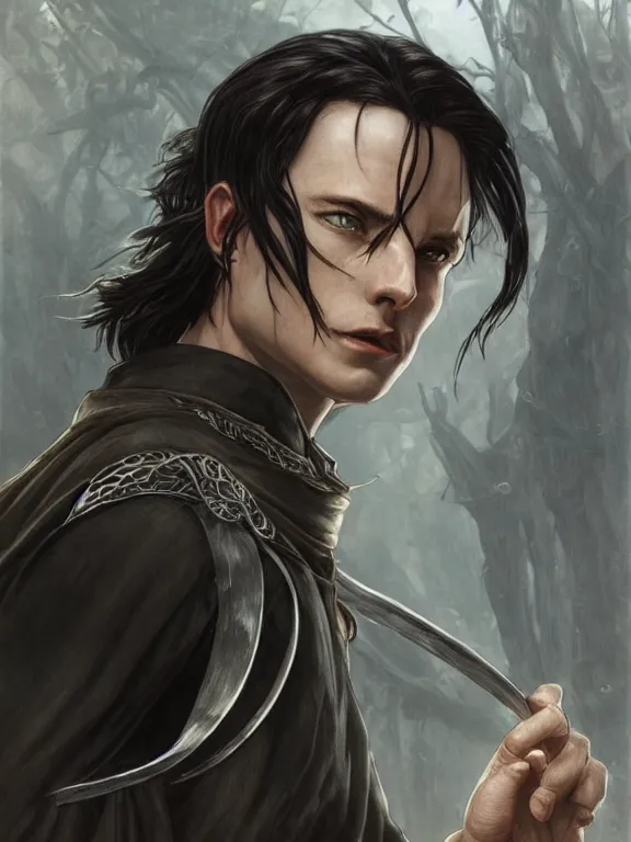 Image similar to levi ackerman, the lord of the rings, hyper detailed,, 8 k realistic, trending in artstation, digital painting, studio quality, cryengine, frostbite 3 engine, character design, smooth, sharp focus, art by artgerm and greg rutkowski and alphonse mucha and ian sprigger and wlop and krenz cushart