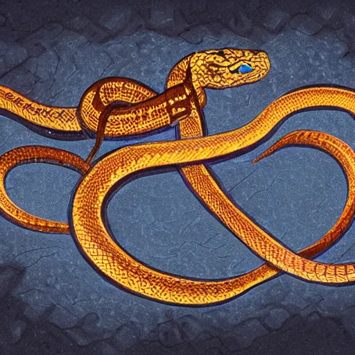 Prompt: a snake with bright eyes wrapped around a christian cross, intricate, award - winning, digital art