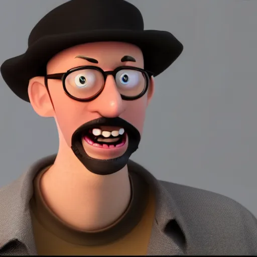 Image similar to A Still of Nostalgia Critic Doug Walker in an animated Disney Pixar movie, dynamic pose, promotional render, 35mm f2.8, 4k, artstation, PBR materials, Pixar renderman render