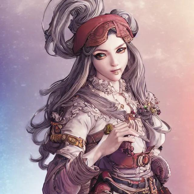 Prompt: the portrait of neutral rainbow colorful female cleric bard as an absurdly beautiful, gorgeous, elegant, skinny gravure idol closed eyes, an ultrafine hyperdetailed illustration by kim jung gi, intricate linework, super detailed faces, super sharp focus, bright colors, octopath traveler, final fantasy, unreal engine 5 highly rendered, global illumination, radiant light