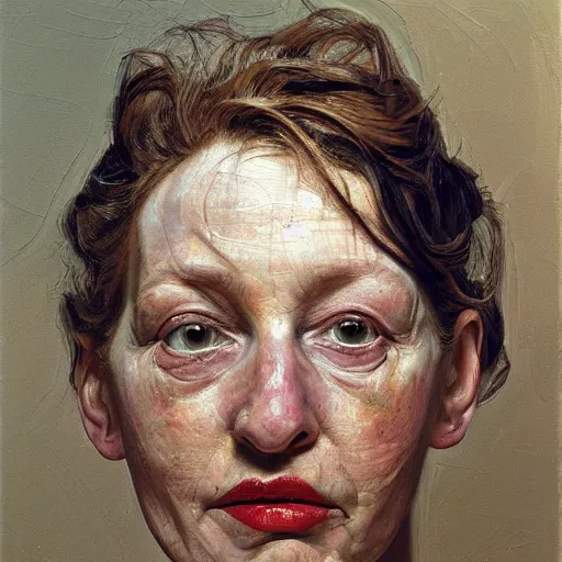 Prompt: high quality high detail painting by lucian freud, hd, pretty charismatic woman, photorealistic lighting