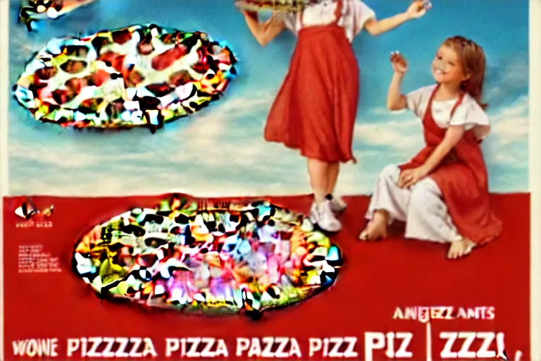 Image similar to angels, pizza, advertisement