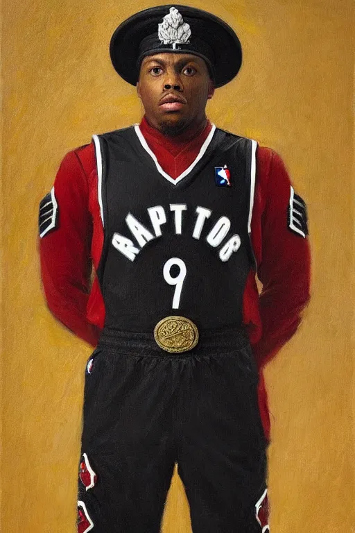 Image similar to full body portrait of the dictator of the toronto raptors, kyle lowry 1 8 8 9, in full military garb, oil on canvas by william sidney mount, trending on artstation