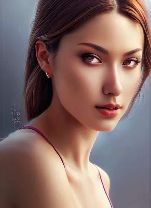 Image similar to photo of a gorgeous young woman in the style of stefan kostic, realistic, sharp focus, 8k high definition, insanely detailed, intricate, elegant, art by stanley lau and artgerm