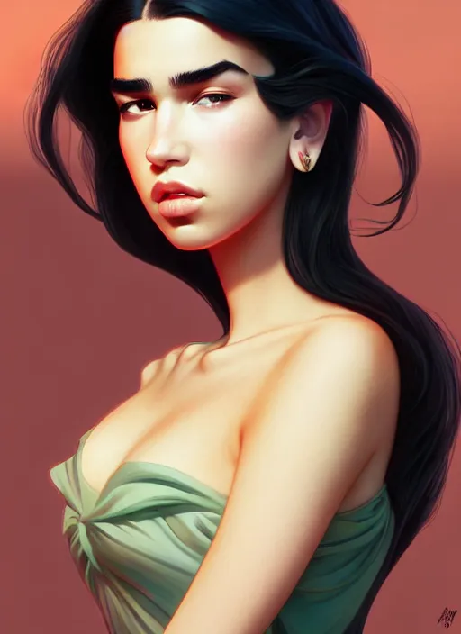 Image similar to cute mafia boss dua lipa, natural lighting, path traced, highly detailed, high quality, digital painting, by don bluth and ross tran and studio ghibli and alphonse mucha, artgerm