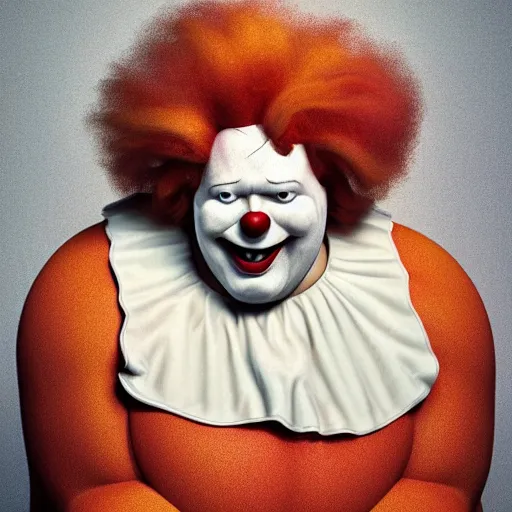 Prompt: hyperrealistic dslr film still of grotesquely morbidly obese ronald mcdonald, stunning 8 k octane comprehensive 3 d render, inspired by istvan sandorfi & greg rutkowski & unreal engine, perfect symmetry, dim volumetric cinematic lighting, extremely hyper - detailed, extremely lifelike attributes & lifelike texture, intricate, masterpiece, artstation, stunning