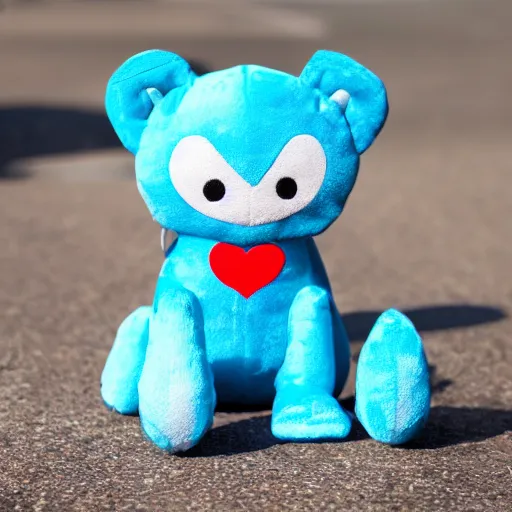 Image similar to blue'snappy gifts'plush doll, on sidewalk, gifts, happy atmosphere, high detail, soft lighting, 8 k