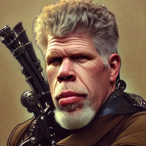 Prompt: full portrait of ron perlman as forrest gimp, fantasy, d & d, intricate, detailed, by by alphonse mucha, adolfo hohenstein, alice russell glenny, stanley artgerm lau, greg rutkowski, detailed, trending on artstation, trending on artstation, smooth