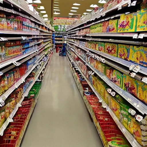 Prompt: supermarket aisle im the style of mundo art