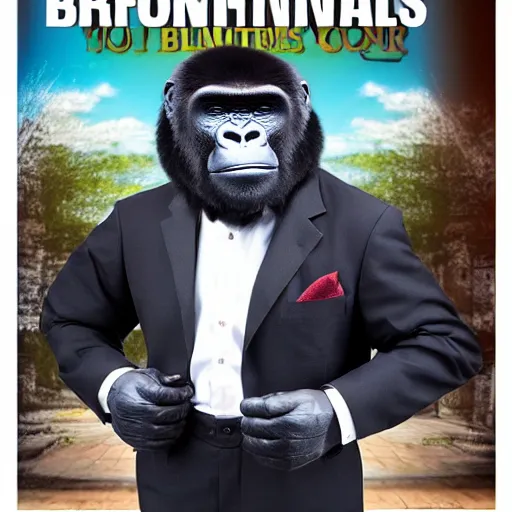 Prompt: a gorilla dressed as a businessman, advertisement