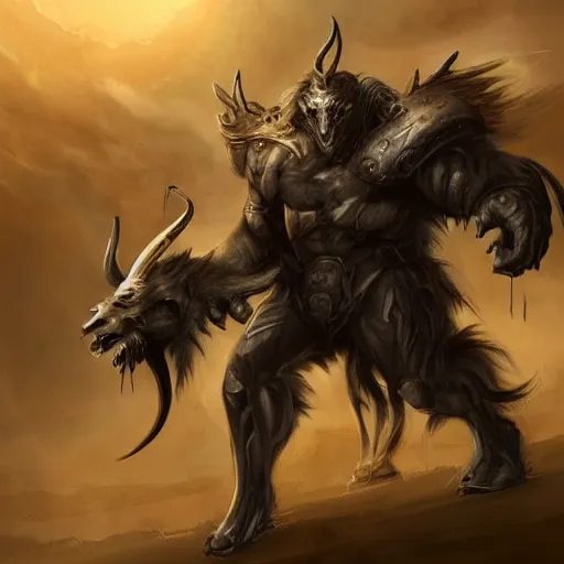 Prompt: epic minotaur beast in armor, artwork, concept art, greek mythology, dark fantasy, digital painting, artstation, d&d