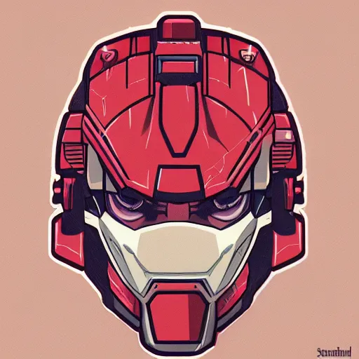 Image similar to gundam head, red, highly detailed illustration, custom design, dribbble. com, by secondsyndicate studio,