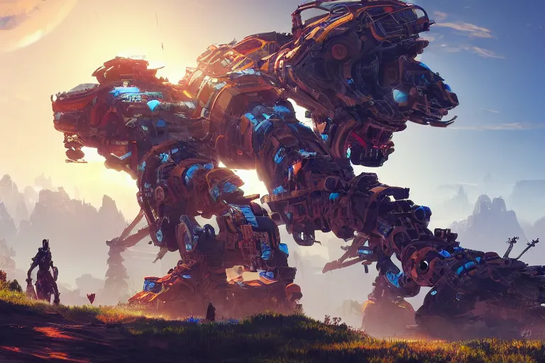 Image similar to rollerback machine mecanical creature robot of horizon forbidden west horizon zero dawn radiating a glowing aura global illumination ray tracing hdr fanart arstation by ian pesty and alena aenami artworks in 4 k