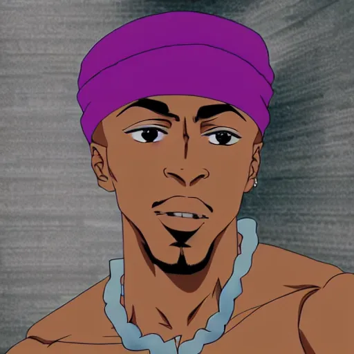 Image similar to Tupac Shakur, screenshot from a 2012s anime