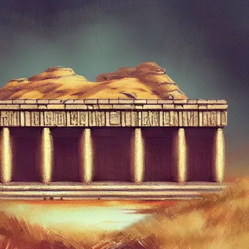 Prompt: A sumerian temple, art by Nathan Fowkes , art station, concept art,