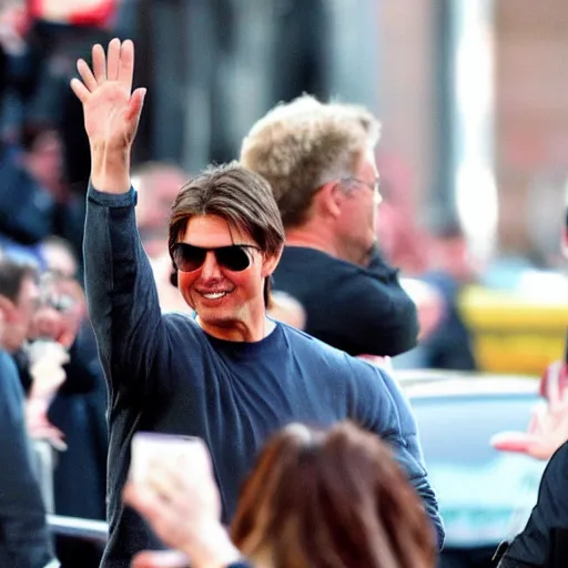 Prompt: Tom Cruise waving to fans