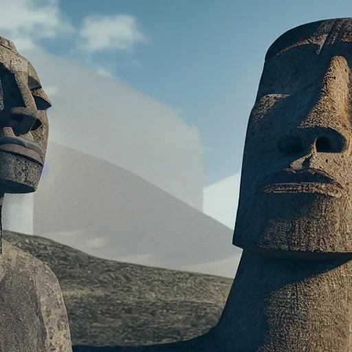 Image similar to worlds worst easter island statue with the face of the Rock, face of Dwayne Johnson, soft lighting, crepuscular rays, realistic octane render, 8k, ultra detailed, concept art