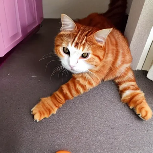 Prompt: Peter the chonky ginger cat trying to steal food