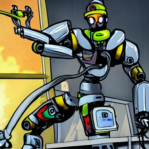 Prompt: a robot killing gordon freeman