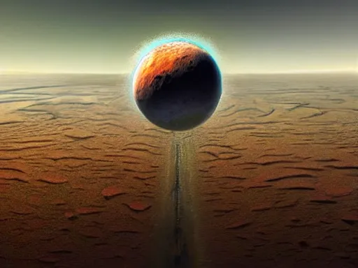 Image similar to A hyper detailed 3d render like a Oil painting of Terraforming Jezero Crater, a research outpost, levitating agricultural sphere, flora-lush-crater, Martian sands background, aesthetic, high-contrast, smooth, sharp focus, highly-detailed, unreal engine, by Greg Rutkowski, Chris Tulloch McCabe and Asher Duran,