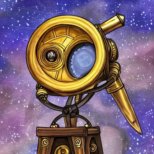 Prompt: steampunk telescope looking at the starry sky, hearthstone coloring style, epic fantasy style art, fantasy epic digital art