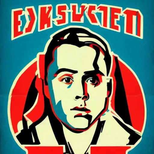 Prompt: Soviet era propaganda poster of Elliot Alderson in hoodie from television show Mr Robot (2015)