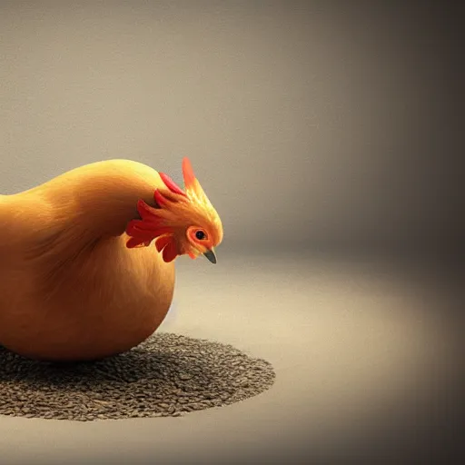 Prompt: a chicken being born out of an egg giving birth to the very same egg, concept art, digital art, 3 d render, unreal engine