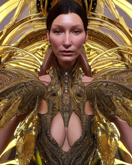 Image similar to a highly detailed metahuman 4 k close up render of an alien goddess bella hadid nymph in iris van herpen dress schiaparelli in diamonds crystals swarovski and jewelry iridescent in style of alphonse mucha gustav klimt trending on artstation made in unreal engine 4