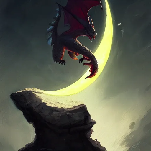 Image similar to a painting of a moon dragon by greg rutkowski, dark fantasy art, high detail, trending on artstation